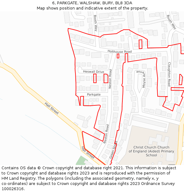 6, PARKGATE, WALSHAW, BURY, BL8 3DA: Location map and indicative extent of plot