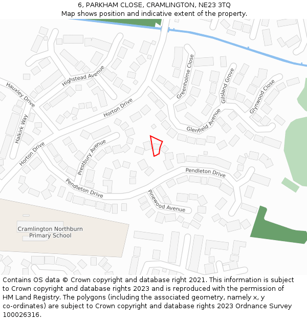 6, PARKHAM CLOSE, CRAMLINGTON, NE23 3TQ: Location map and indicative extent of plot