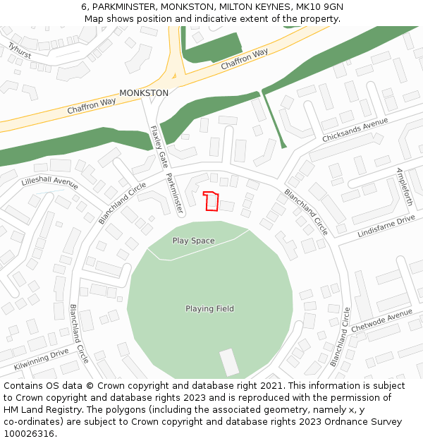 6, PARKMINSTER, MONKSTON, MILTON KEYNES, MK10 9GN: Location map and indicative extent of plot