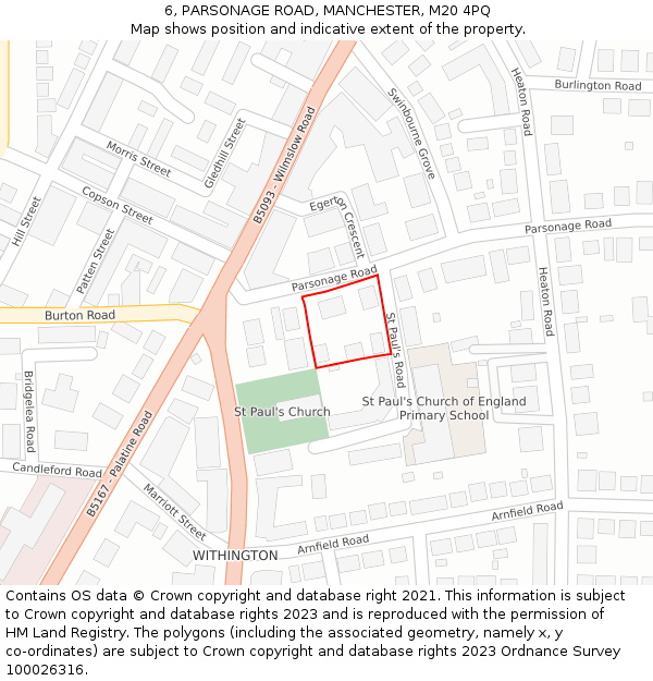 6, PARSONAGE ROAD, MANCHESTER, M20 4PQ: Location map and indicative extent of plot