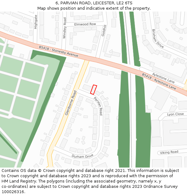 6, PARVIAN ROAD, LEICESTER, LE2 6TS: Location map and indicative extent of plot
