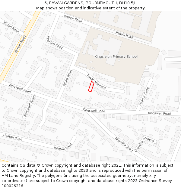 6, PAVAN GARDENS, BOURNEMOUTH, BH10 5JH: Location map and indicative extent of plot