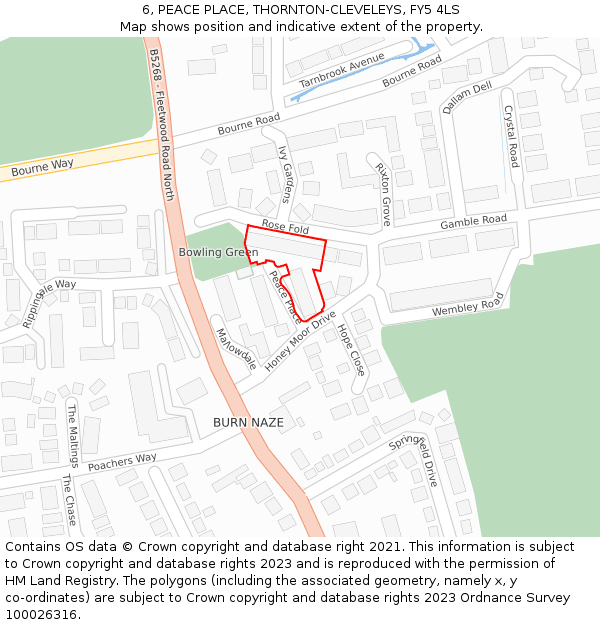 6, PEACE PLACE, THORNTON-CLEVELEYS, FY5 4LS: Location map and indicative extent of plot
