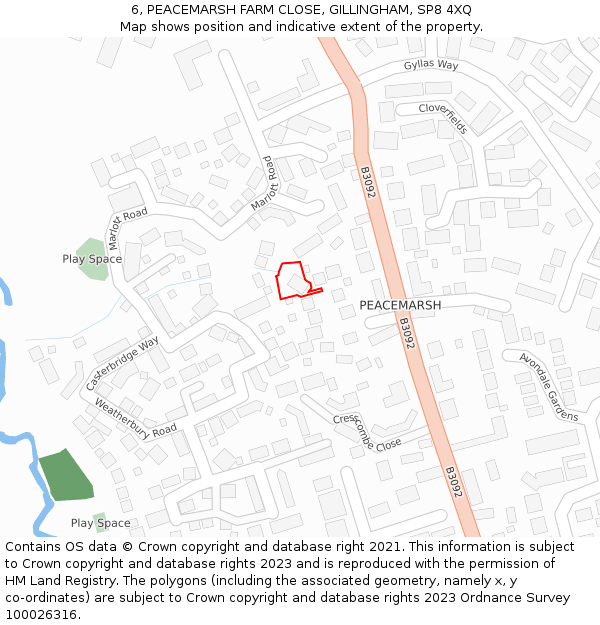 6, PEACEMARSH FARM CLOSE, GILLINGHAM, SP8 4XQ: Location map and indicative extent of plot