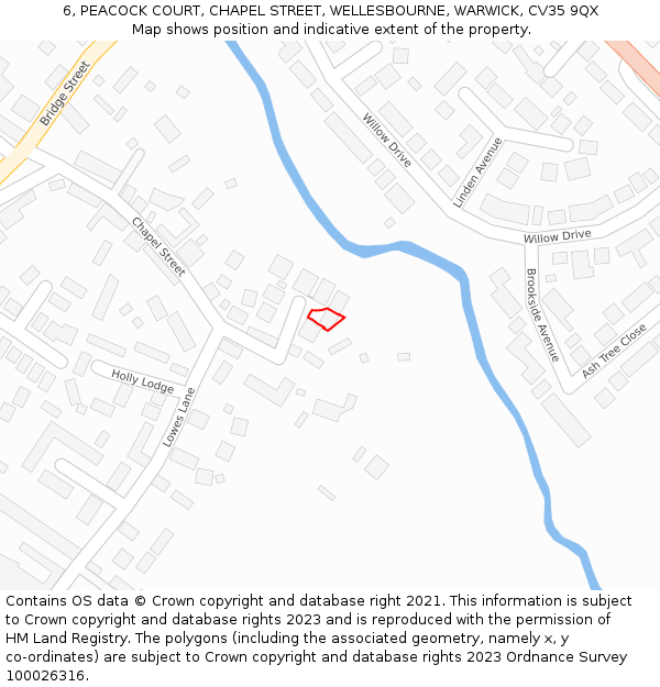 6, PEACOCK COURT, CHAPEL STREET, WELLESBOURNE, WARWICK, CV35 9QX: Location map and indicative extent of plot