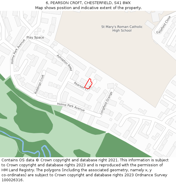6, PEARSON CROFT, CHESTERFIELD, S41 8WX: Location map and indicative extent of plot