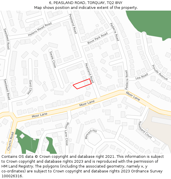 6, PEASLAND ROAD, TORQUAY, TQ2 8NY: Location map and indicative extent of plot
