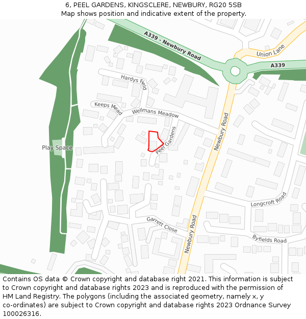 6, PEEL GARDENS, KINGSCLERE, NEWBURY, RG20 5SB: Location map and indicative extent of plot