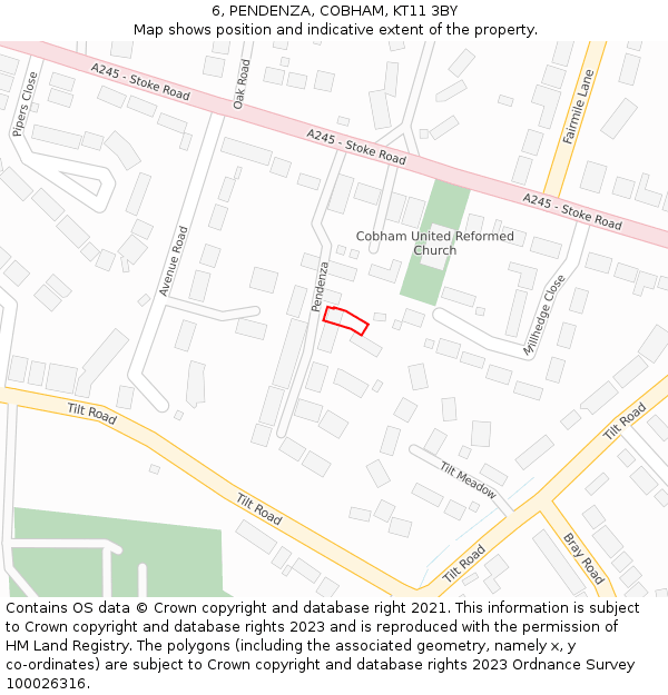 6, PENDENZA, COBHAM, KT11 3BY: Location map and indicative extent of plot