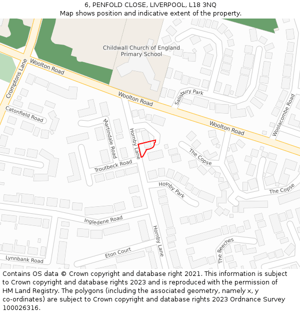 6, PENFOLD CLOSE, LIVERPOOL, L18 3NQ: Location map and indicative extent of plot