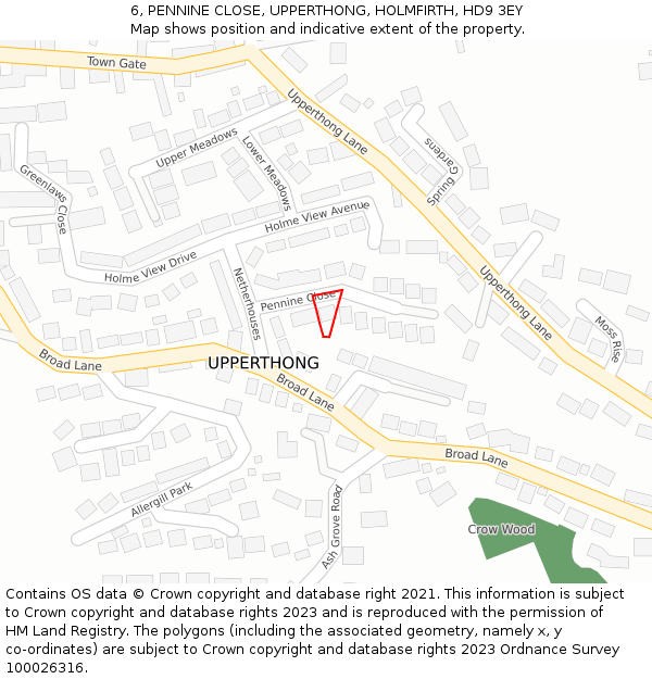 6, PENNINE CLOSE, UPPERTHONG, HOLMFIRTH, HD9 3EY: Location map and indicative extent of plot
