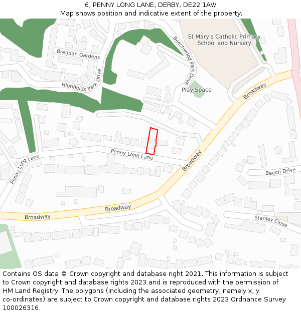 6, PENNY LONG LANE, DERBY, DE22 1AW: Location map and indicative extent of plot