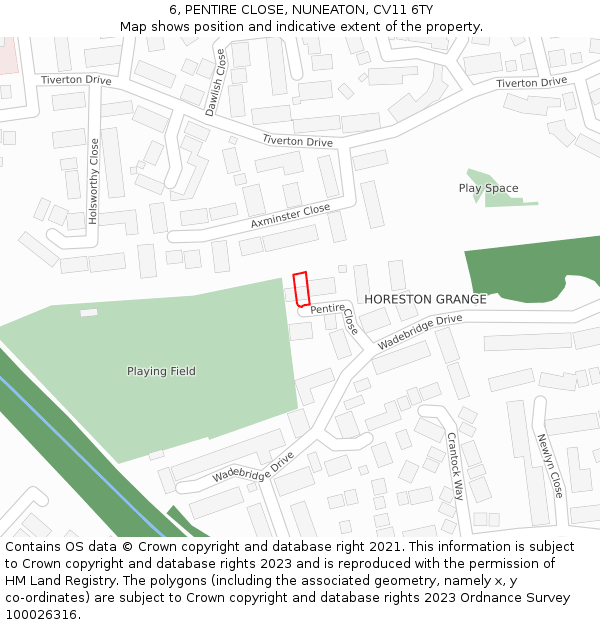 6, PENTIRE CLOSE, NUNEATON, CV11 6TY: Location map and indicative extent of plot