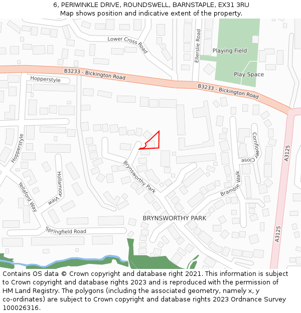 6, PERIWINKLE DRIVE, ROUNDSWELL, BARNSTAPLE, EX31 3RU: Location map and indicative extent of plot