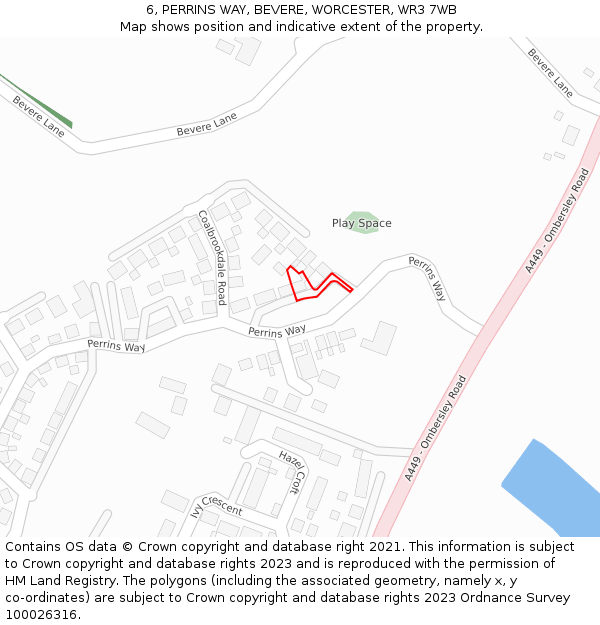 6, PERRINS WAY, BEVERE, WORCESTER, WR3 7WB: Location map and indicative extent of plot