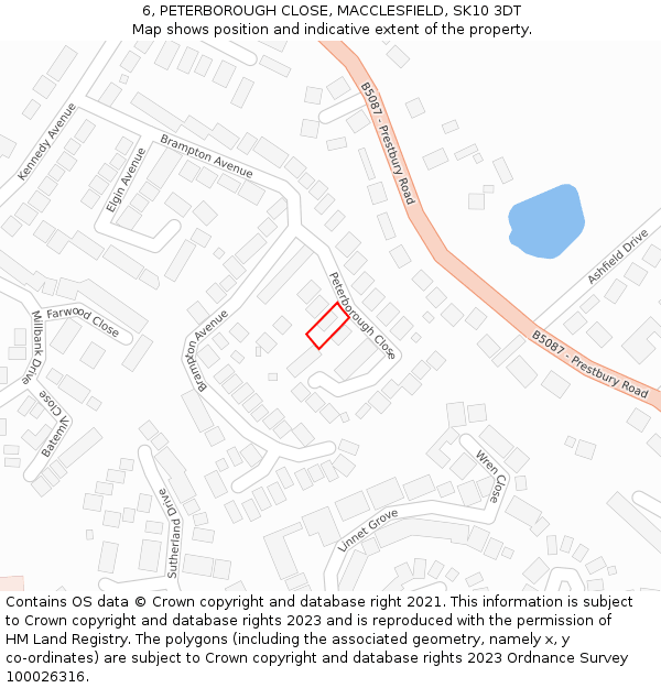 6, PETERBOROUGH CLOSE, MACCLESFIELD, SK10 3DT: Location map and indicative extent of plot