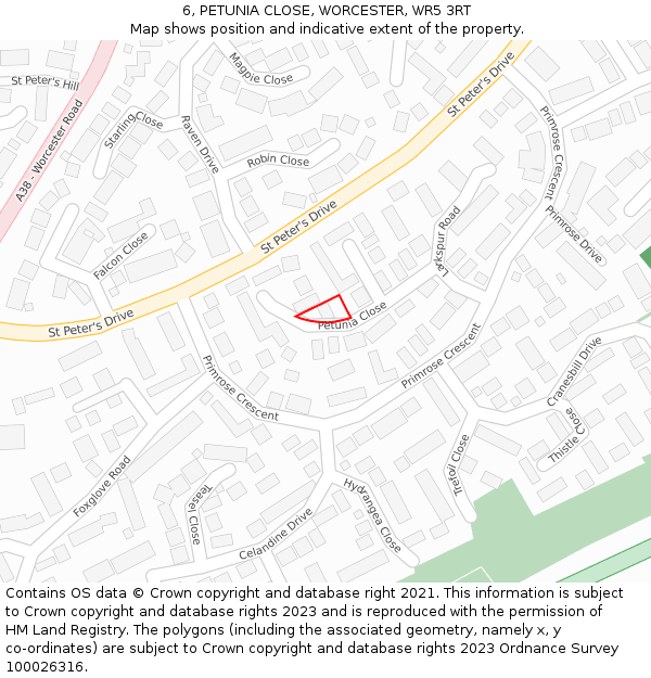 6, PETUNIA CLOSE, WORCESTER, WR5 3RT: Location map and indicative extent of plot