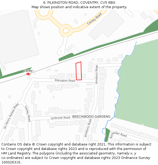 6, PILKINGTON ROAD, COVENTRY, CV5 6BG: Location map and indicative extent of plot