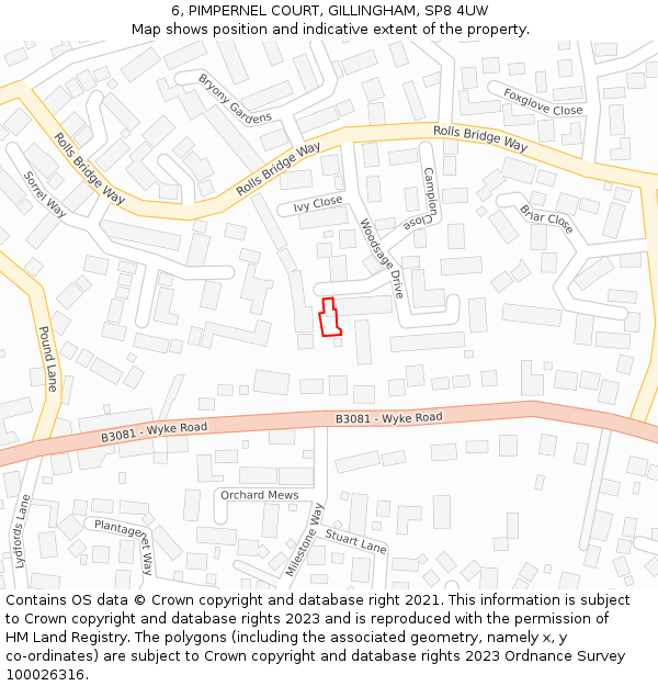 6, PIMPERNEL COURT, GILLINGHAM, SP8 4UW: Location map and indicative extent of plot