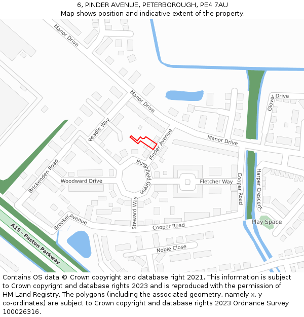6, PINDER AVENUE, PETERBOROUGH, PE4 7AU: Location map and indicative extent of plot