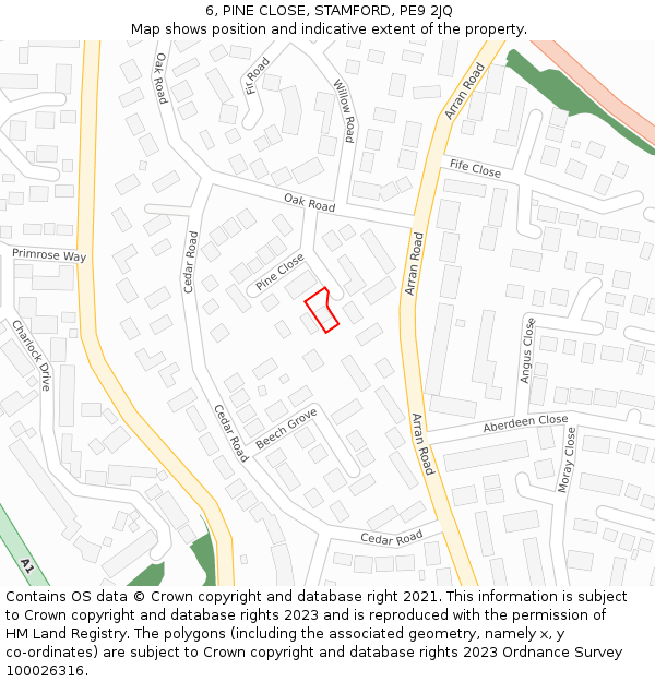 6, PINE CLOSE, STAMFORD, PE9 2JQ: Location map and indicative extent of plot
