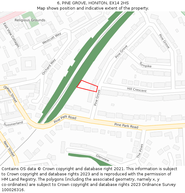 6, PINE GROVE, HONITON, EX14 2HS: Location map and indicative extent of plot