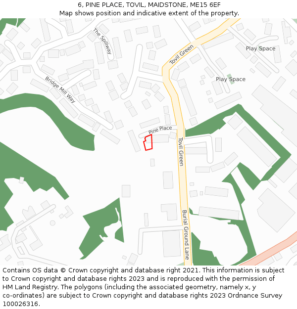 6, PINE PLACE, TOVIL, MAIDSTONE, ME15 6EF: Location map and indicative extent of plot