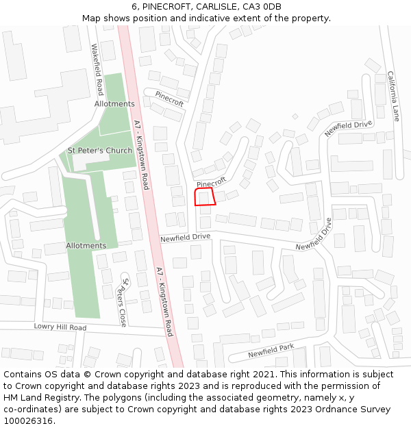 6, PINECROFT, CARLISLE, CA3 0DB: Location map and indicative extent of plot