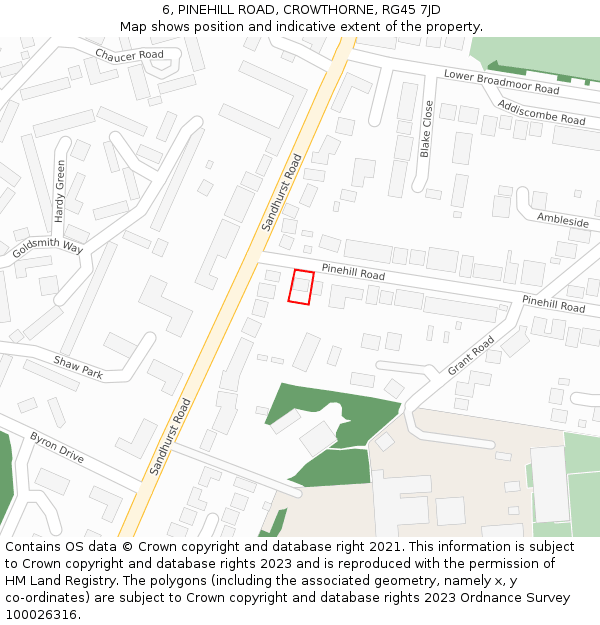 6, PINEHILL ROAD, CROWTHORNE, RG45 7JD: Location map and indicative extent of plot