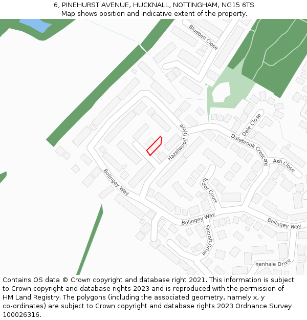 6, PINEHURST AVENUE, HUCKNALL, NOTTINGHAM, NG15 6TS: Location map and indicative extent of plot