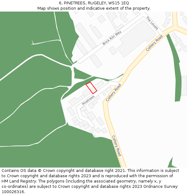 6, PINETREES, RUGELEY, WS15 1EQ: Location map and indicative extent of plot