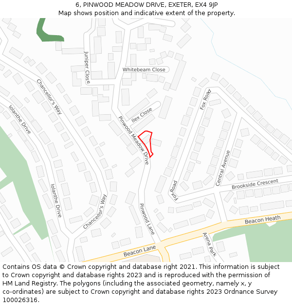 6, PINWOOD MEADOW DRIVE, EXETER, EX4 9JP: Location map and indicative extent of plot