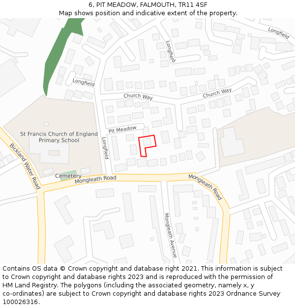 6, PIT MEADOW, FALMOUTH, TR11 4SF: Location map and indicative extent of plot