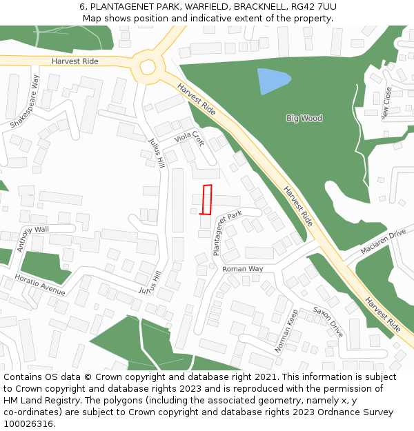 6, PLANTAGENET PARK, WARFIELD, BRACKNELL, RG42 7UU: Location map and indicative extent of plot