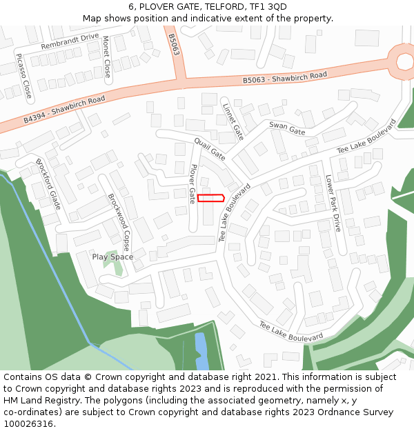 6, PLOVER GATE, TELFORD, TF1 3QD: Location map and indicative extent of plot