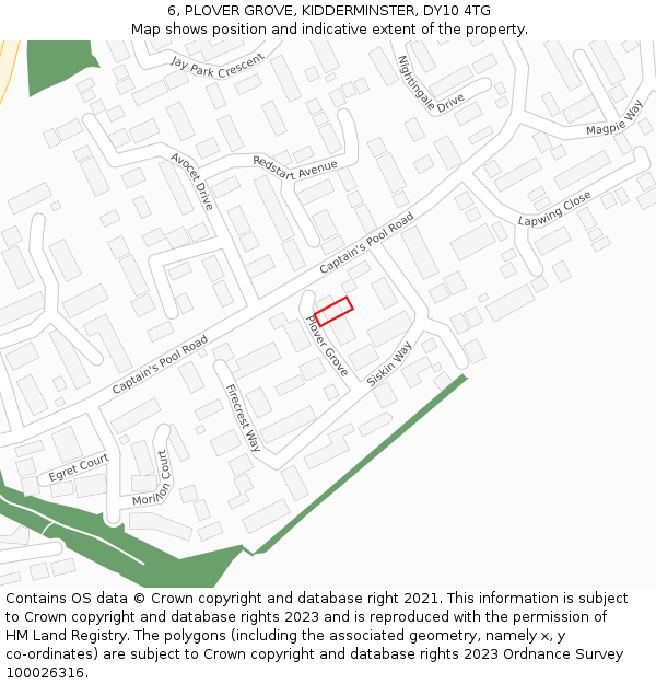6, PLOVER GROVE, KIDDERMINSTER, DY10 4TG: Location map and indicative extent of plot