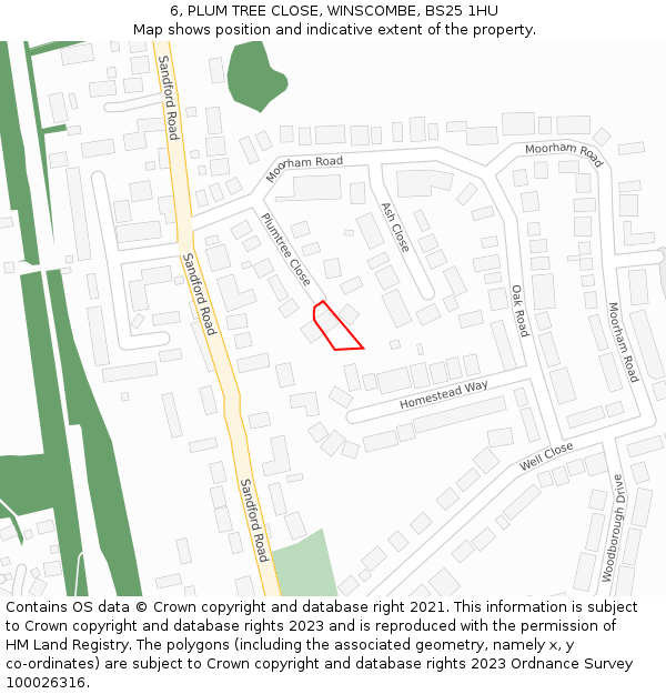 6, PLUM TREE CLOSE, WINSCOMBE, BS25 1HU: Location map and indicative extent of plot
