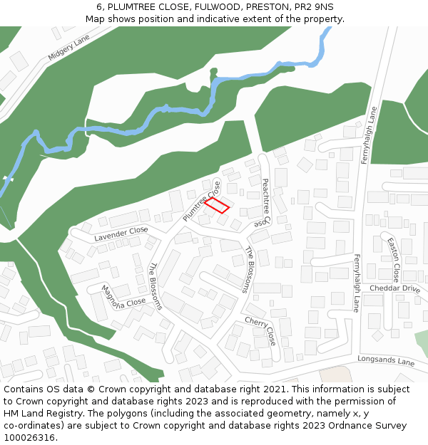 6, PLUMTREE CLOSE, FULWOOD, PRESTON, PR2 9NS: Location map and indicative extent of plot