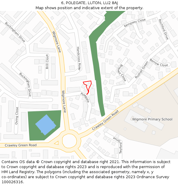 6, POLEGATE, LUTON, LU2 8AJ: Location map and indicative extent of plot