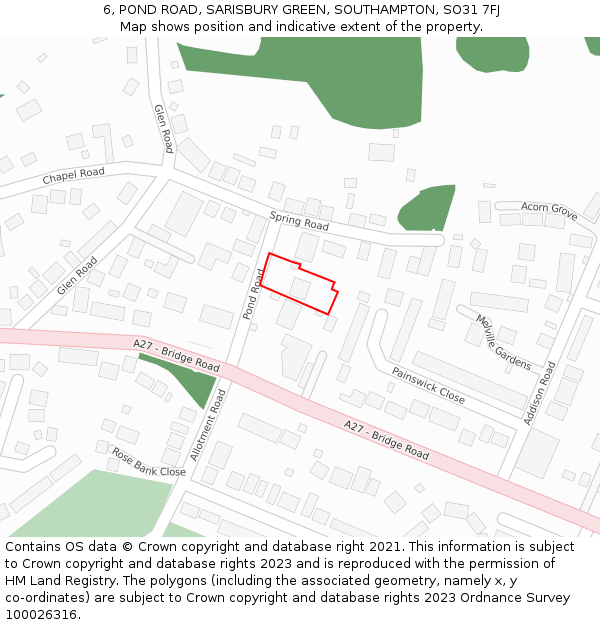 6, POND ROAD, SARISBURY GREEN, SOUTHAMPTON, SO31 7FJ: Location map and indicative extent of plot