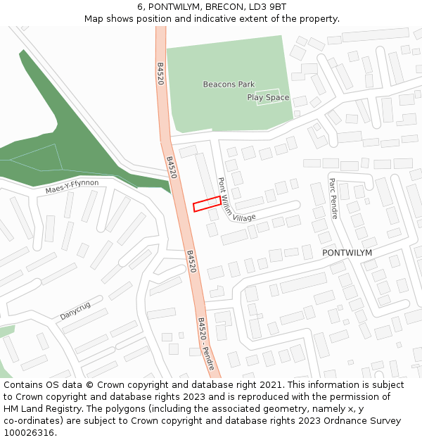 6, PONTWILYM, BRECON, LD3 9BT: Location map and indicative extent of plot