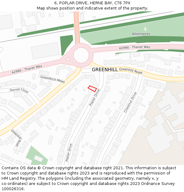 6, POPLAR DRIVE, HERNE BAY, CT6 7PX: Location map and indicative extent of plot