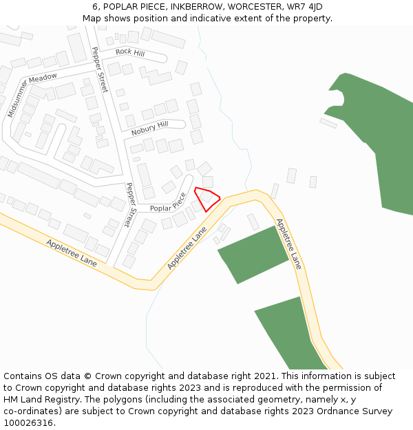 6, POPLAR PIECE, INKBERROW, WORCESTER, WR7 4JD: Location map and indicative extent of plot
