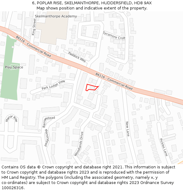 6, POPLAR RISE, SKELMANTHORPE, HUDDERSFIELD, HD8 9AX: Location map and indicative extent of plot