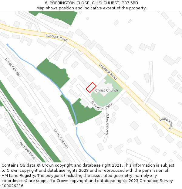 6, PORRINGTON CLOSE, CHISLEHURST, BR7 5RB: Location map and indicative extent of plot