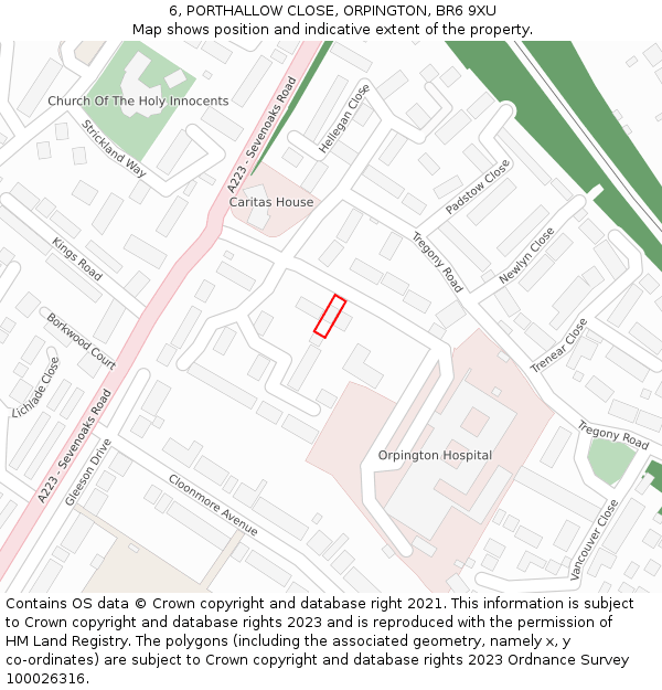 6, PORTHALLOW CLOSE, ORPINGTON, BR6 9XU: Location map and indicative extent of plot