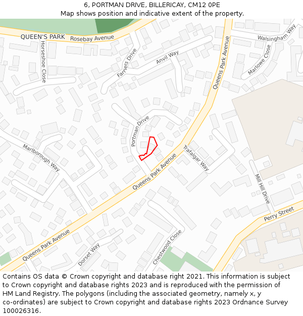 6, PORTMAN DRIVE, BILLERICAY, CM12 0PE: Location map and indicative extent of plot