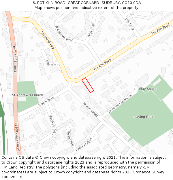 6, POT KILN ROAD, GREAT CORNARD, SUDBURY, CO10 0DA: Location map and indicative extent of plot