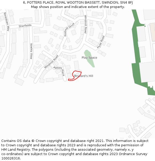 6, POTTERS PLACE, ROYAL WOOTTON BASSETT, SWINDON, SN4 8FJ: Location map and indicative extent of plot