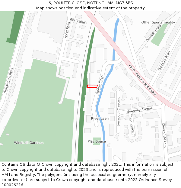 6, POULTER CLOSE, NOTTINGHAM, NG7 5RS: Location map and indicative extent of plot